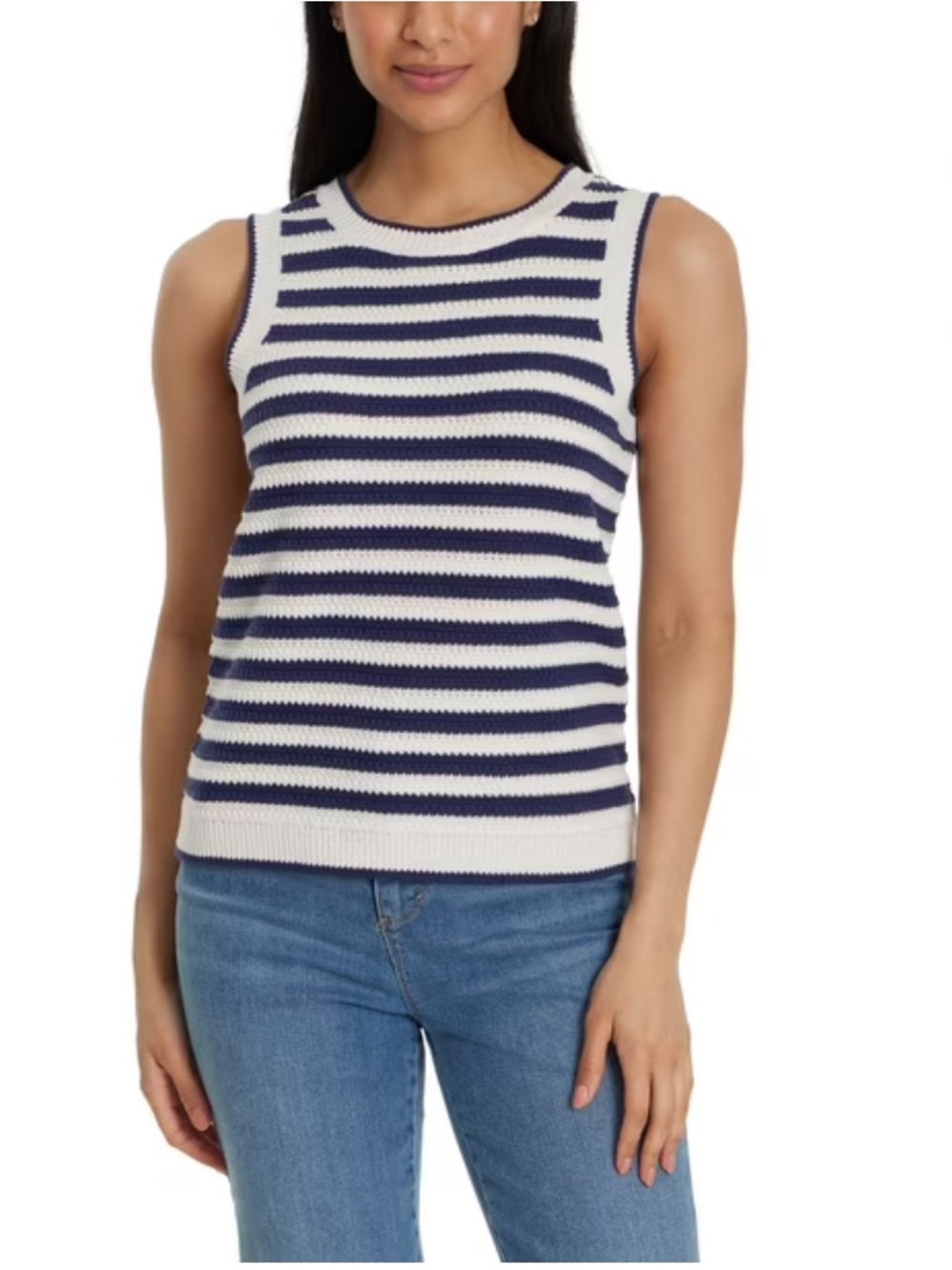 Nine West Navy & White Striped Sleeveless Knit Cotton Blend Tank NWT